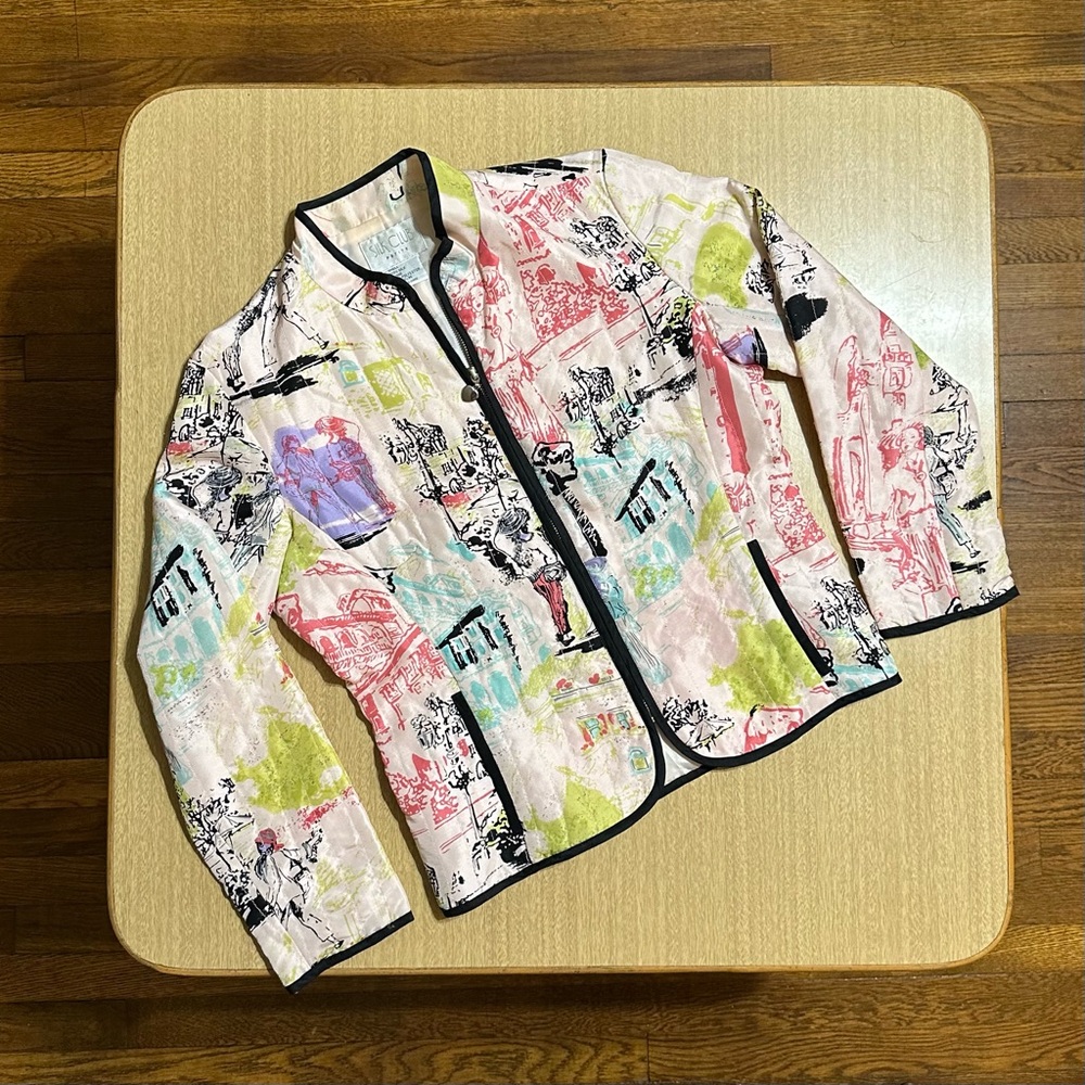 Vintage 90's Silk Zip Bomber Designer Jacket P/M
